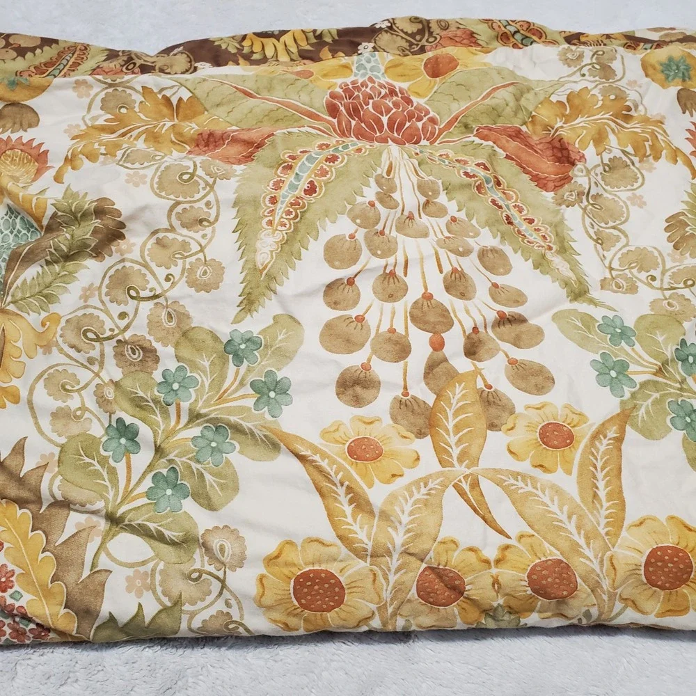 Pottery Barn Brown Cream Cassandra Paisley Floral Bohemian Full Queen Duvet Sham